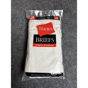 Vintage Hanes Mens White Briefs 3 Pack Size 38 Preshrunk 100% Cotton New   A1